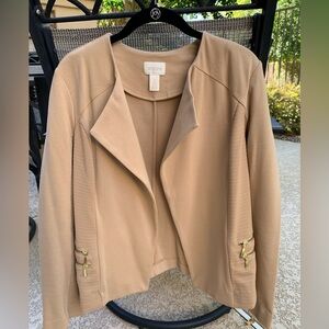 NWT Chicos Sz 2 (12-14) caramel jacket. Zippered pockets; open front.